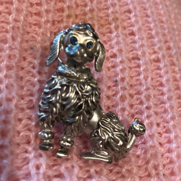 Vintage silver tone Poodle pin with crystal eyes - Picture 7 of 8